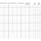 Energetiks Tap Shoe Sizing Chart for Adults