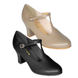 T-bar Chorus Shoes in Tan & Black with a 5cm (2") Heel
