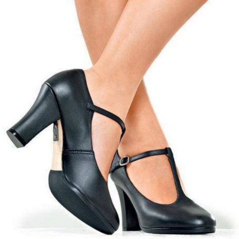 T-bar Chorus Shoes in Black with a 7.5cm (3") Heel