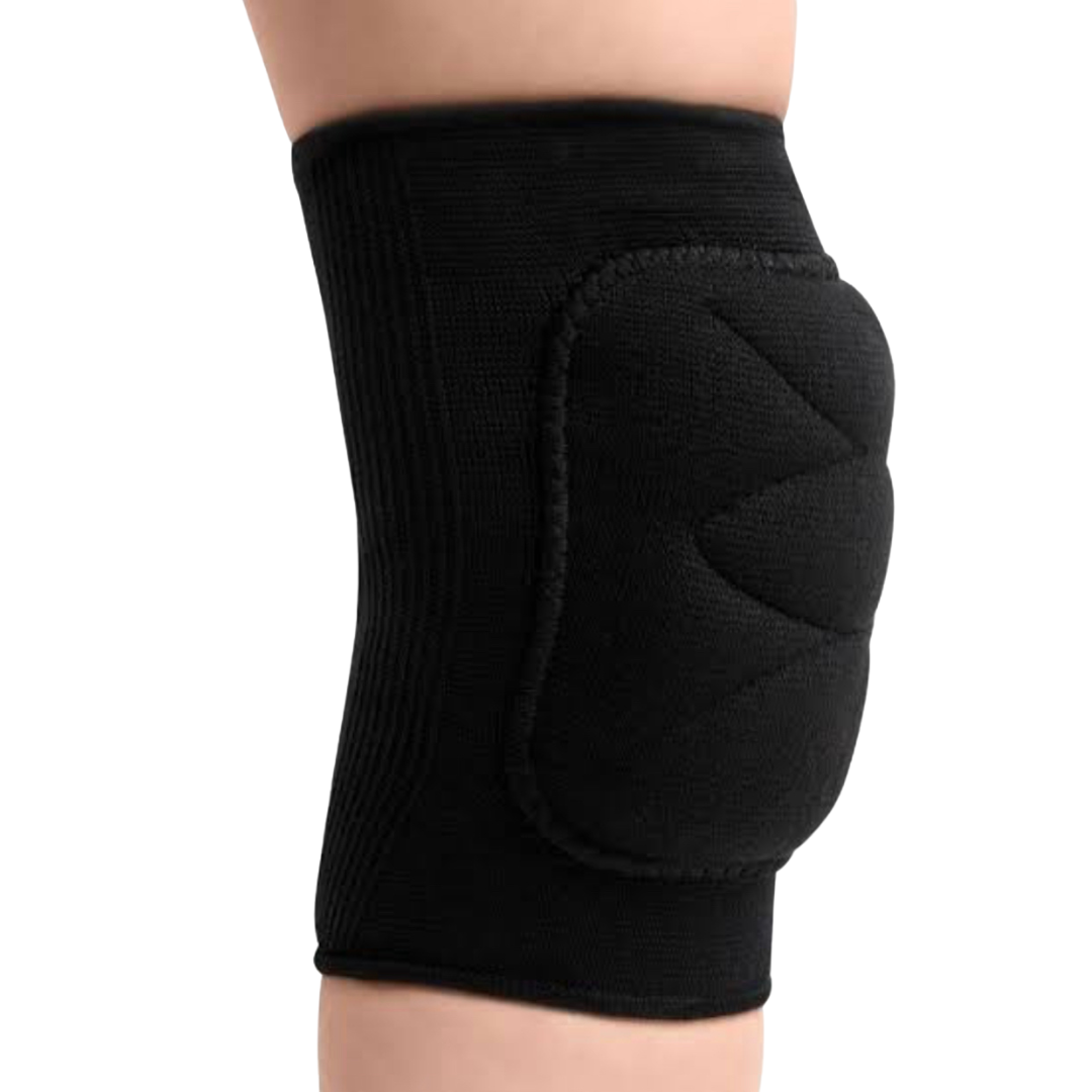 Person's leg with a Black Knee Pad on