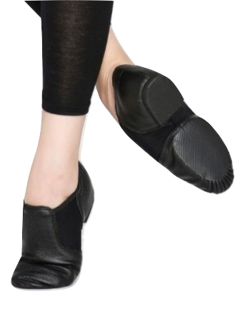 Dancer's legs wearing black tights and black jazz shoes