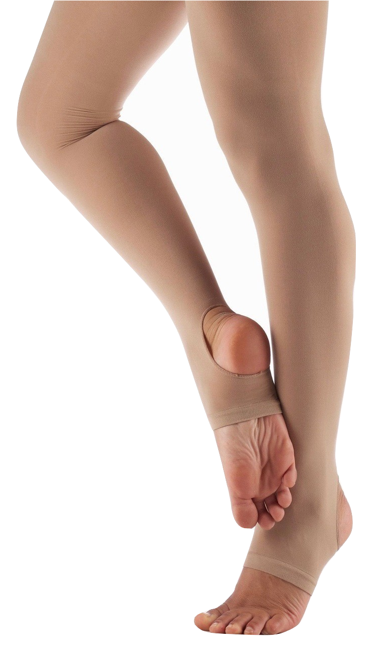 Dancer wearing a pair of tan stirrup tights