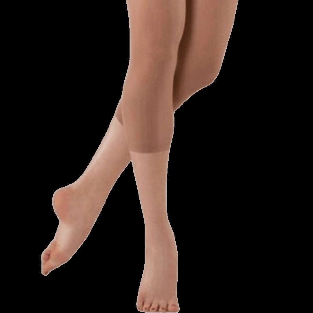 Pair of legs wearing a pair of footless tan dance tights
