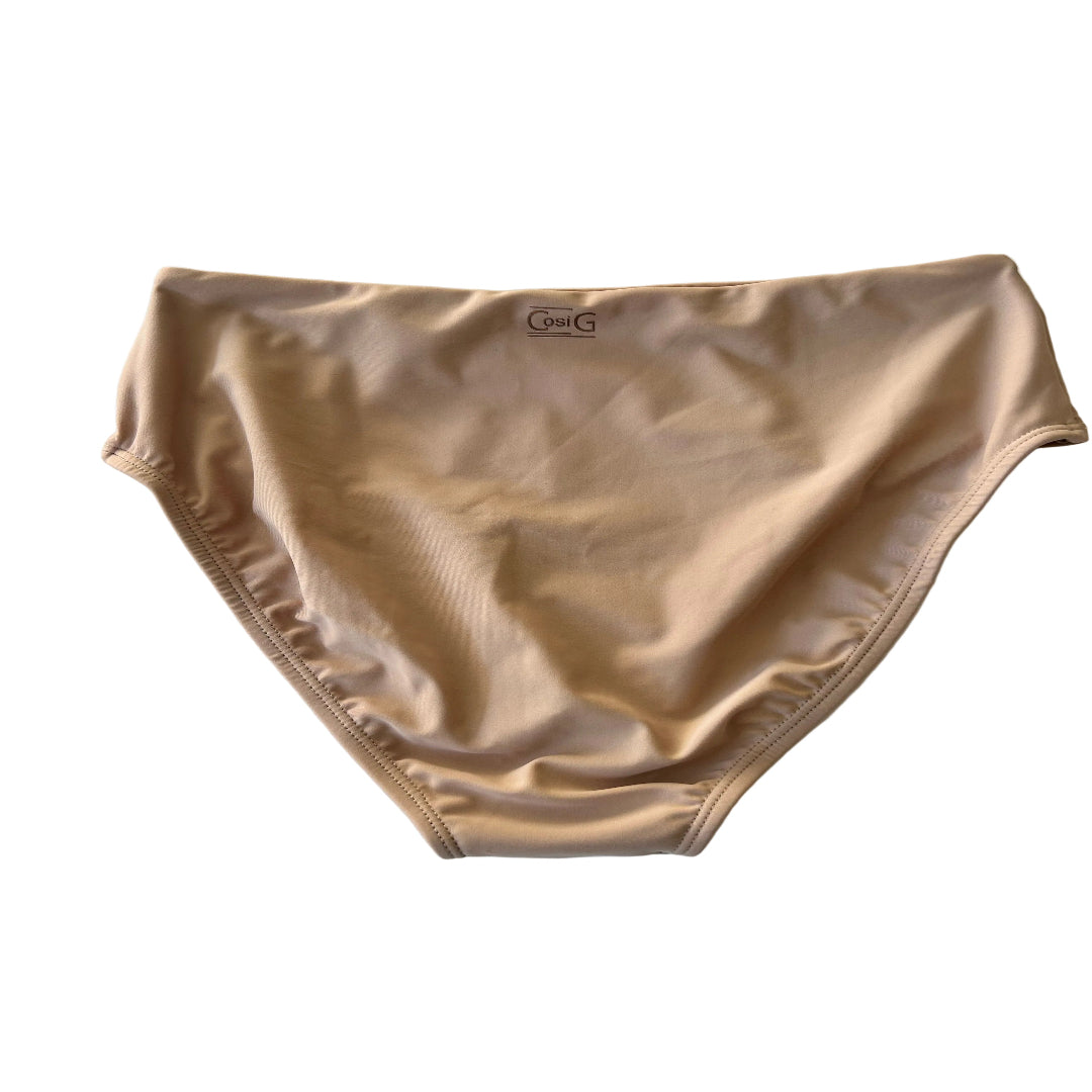 Rear view of a pair of nude high-waisted audition undies