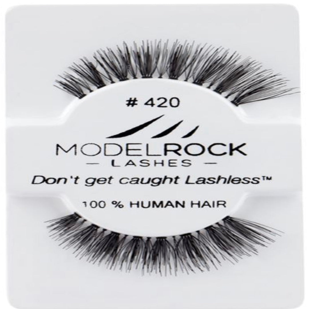 Model Rock false eyelashes packaging with branding and product details.