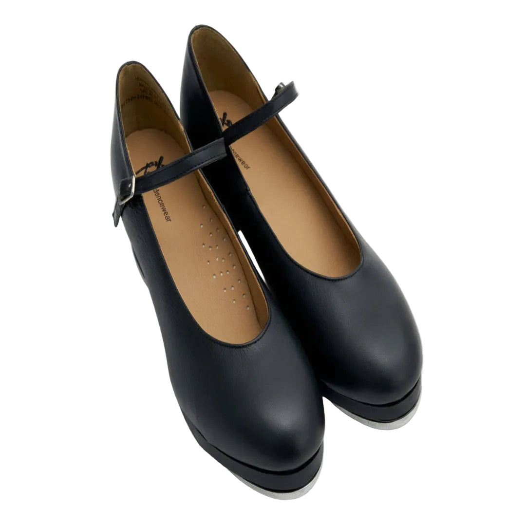 Top view of a pair of Slick High Heel Double Sole Tap Shoes in Black