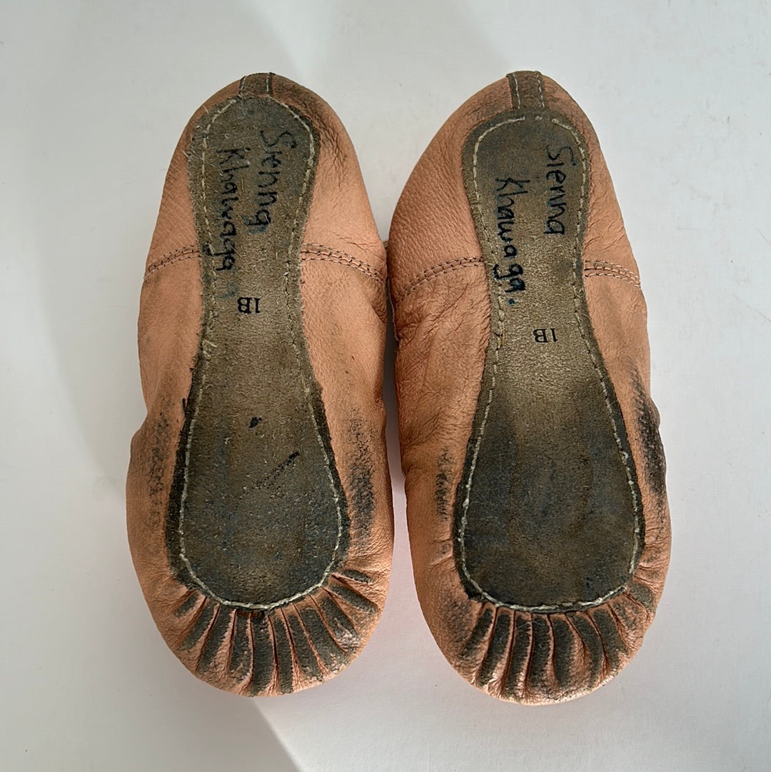 Bottom view of Energetiks Pink Leather Full Sole Ballet Shoes Size 1B Second Hand