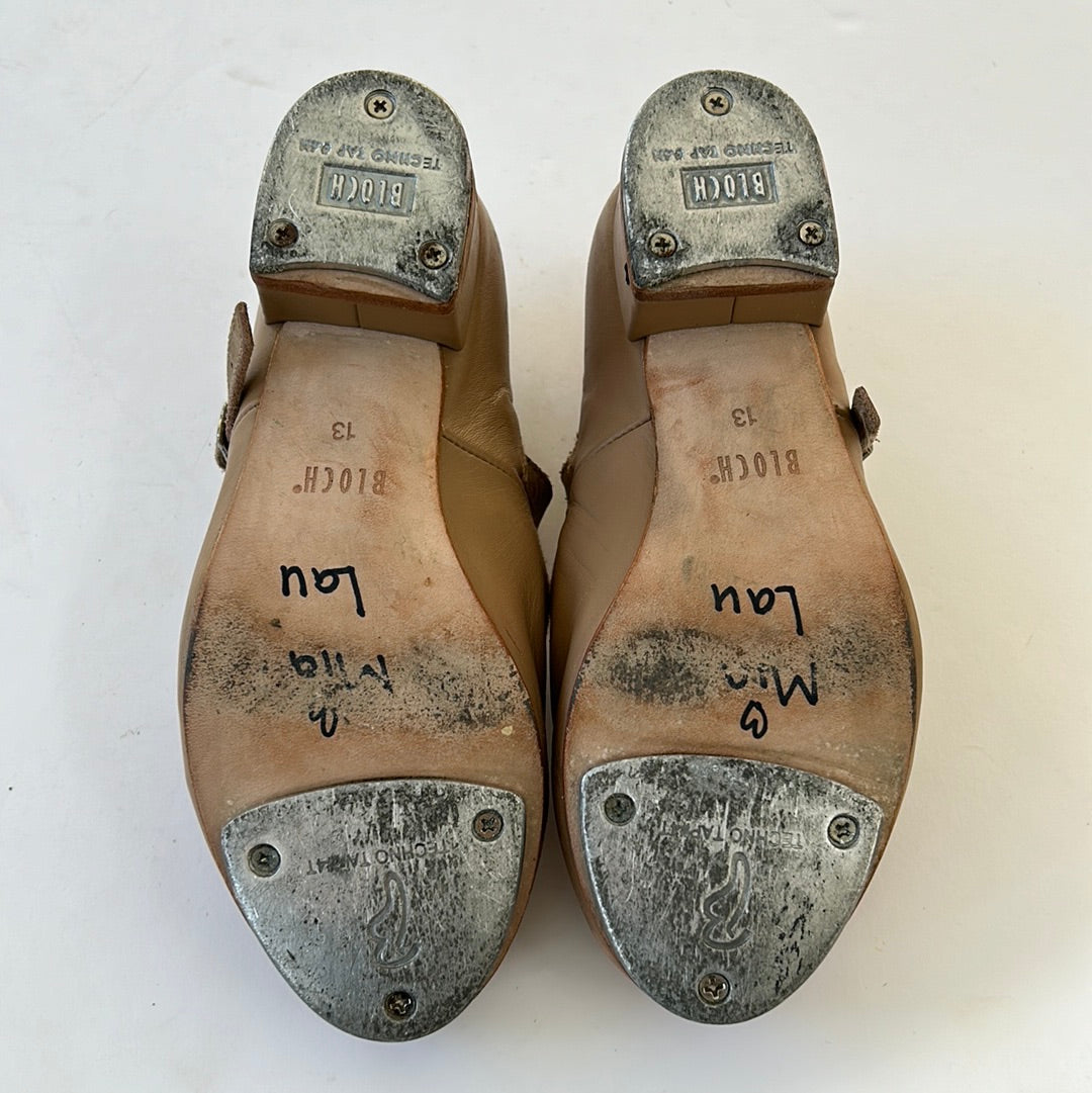 Bottom view of Bloch Tan Tap Shoes Child Size 13 Second Hand 