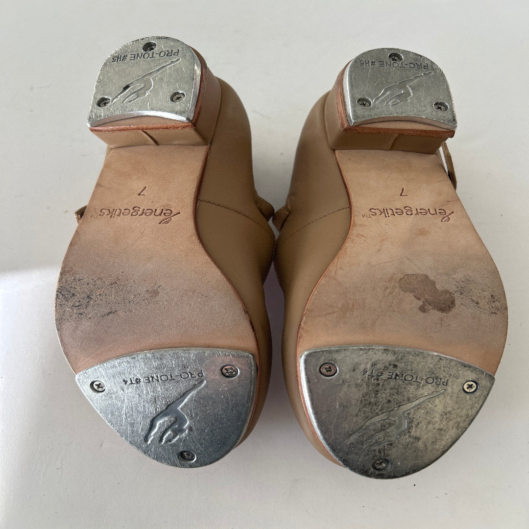 Bottom view of a pair of Energetiks Tan Tap Shoes