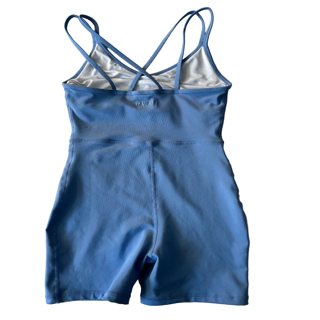 Rear view of a Blue Athletic Unitard