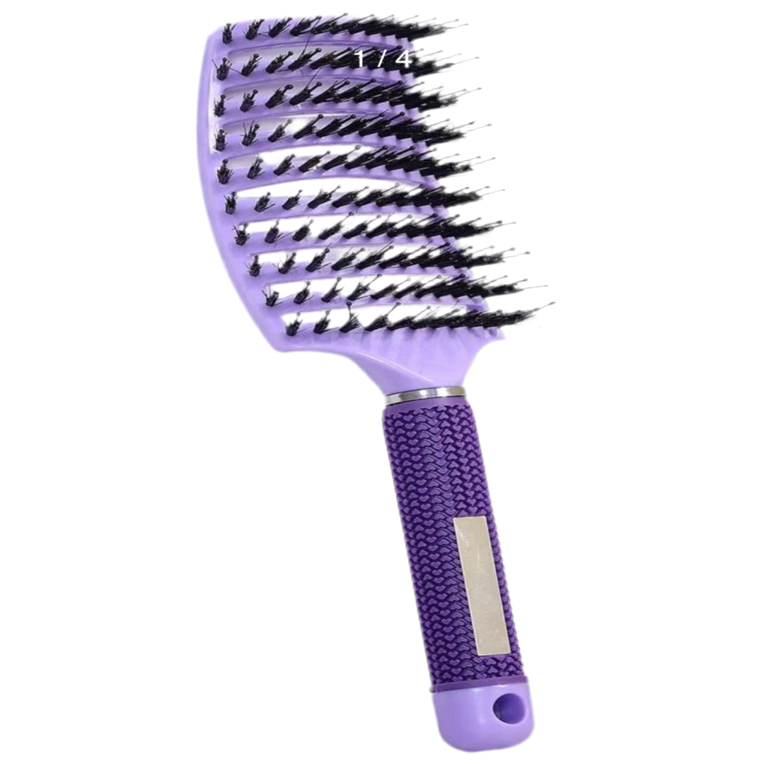 Purple detangling hairbrush with black bristles 