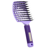 Purple detangling hairbrush with black bristles 