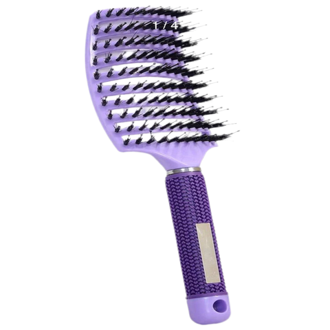 Purple detangling hairbrush with black bristles 