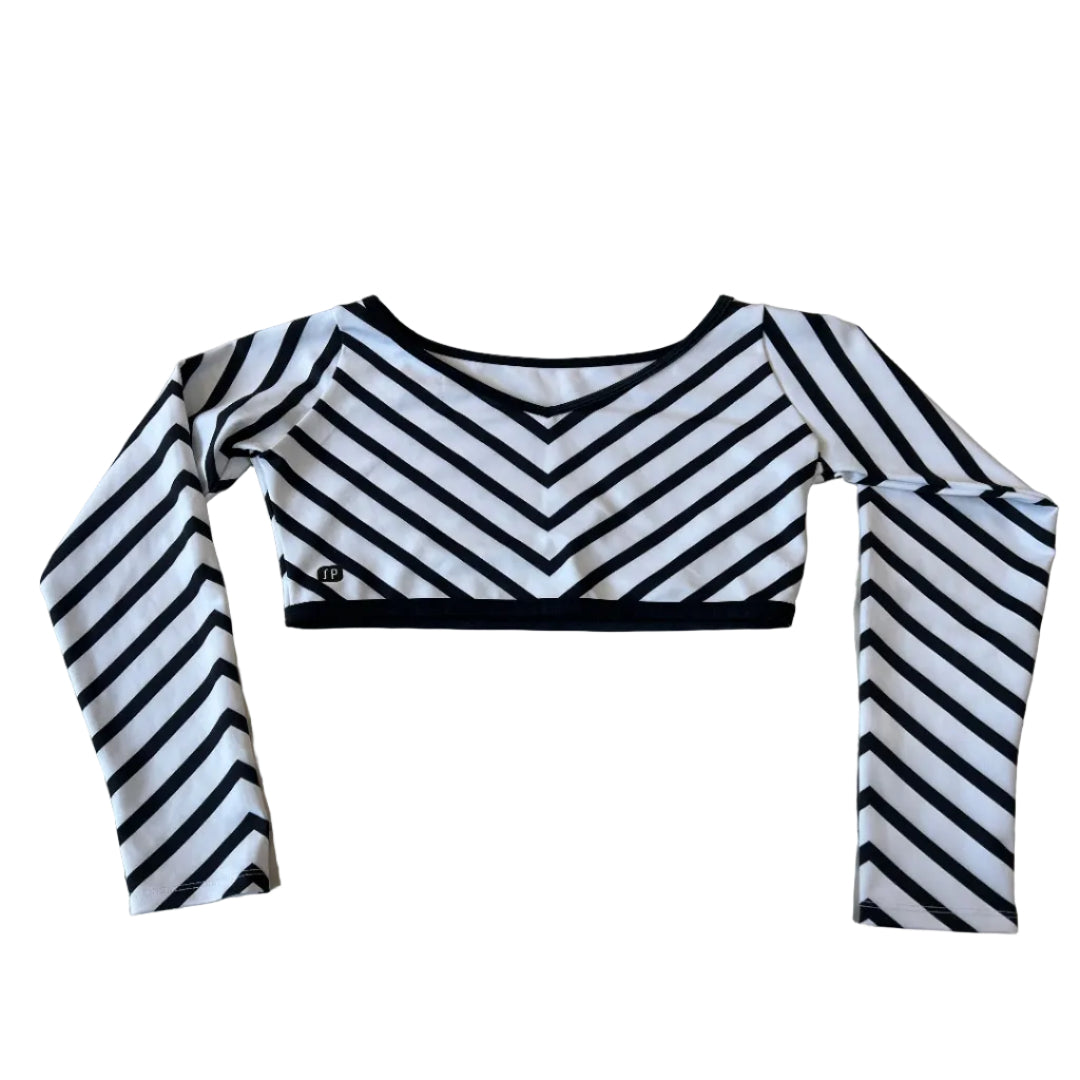 Stripy V Neck Long Sleeve Crop Top 