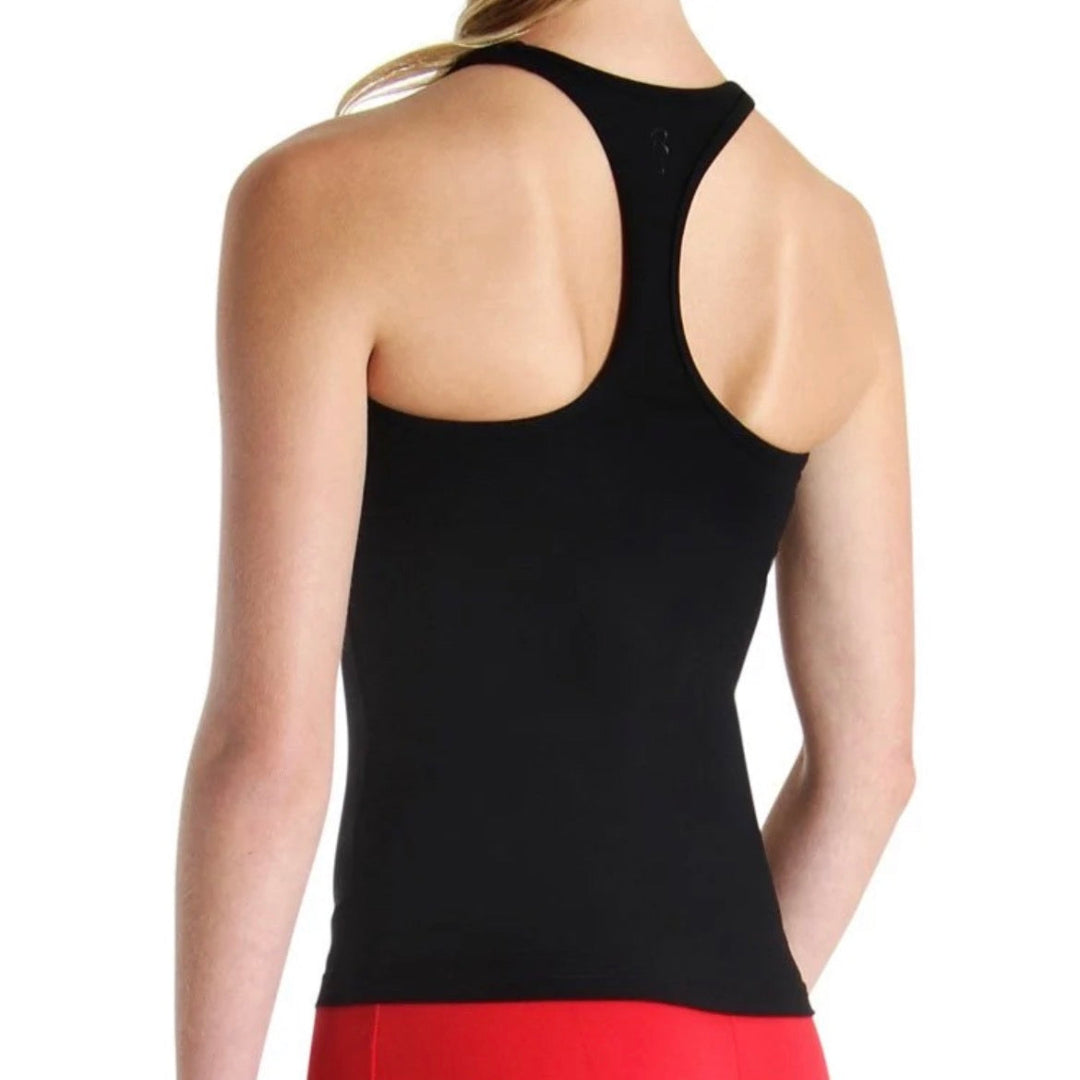 Rear view of black athletic dance singlet