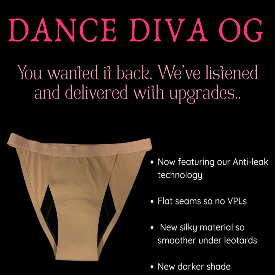 Beige 'Dance Diva OG' Period High Cut Undies info on how they have been upgraded