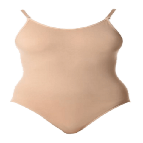Tan coloured bodysuit/bodystocking with clear shoulder straps