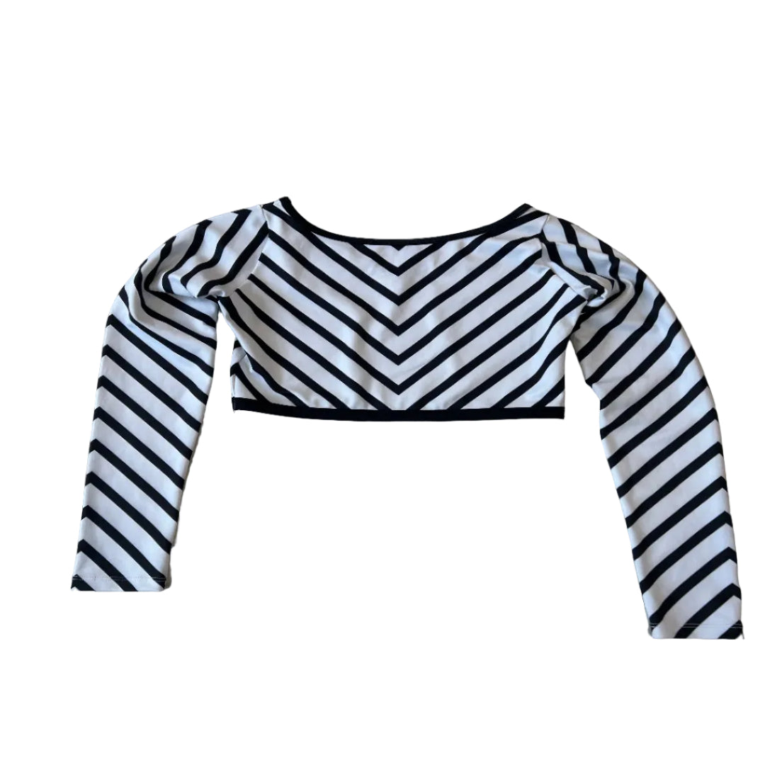 Rear view of a Stripy V Neck Long Sleeve Crop Top 
