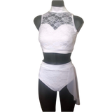 Two piece white lace dance costume