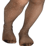 Footed Diamante Fishnet Stockings in Black