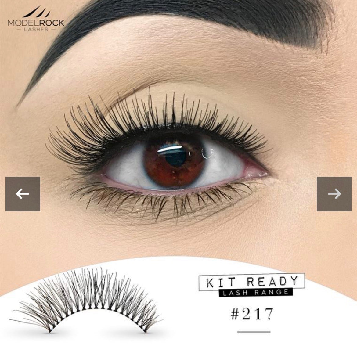Close up of an eye wearing ModelRock Kit Ready Lashes #217