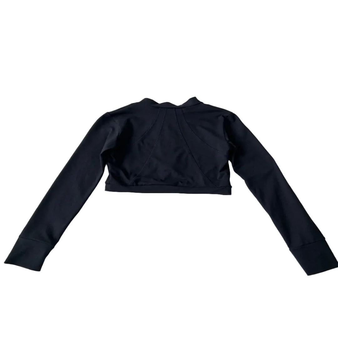 A dark navy long-sleeve cropped athletic top.