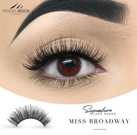 False Eyelashes by ModelRock 'Miss Broadway' design on a close-up of an eye.