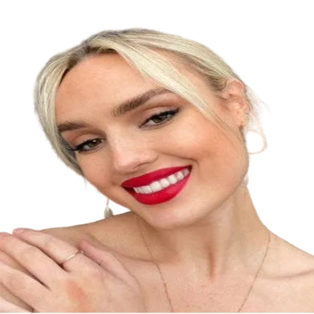 Woman wearing Blood Red Lipstick