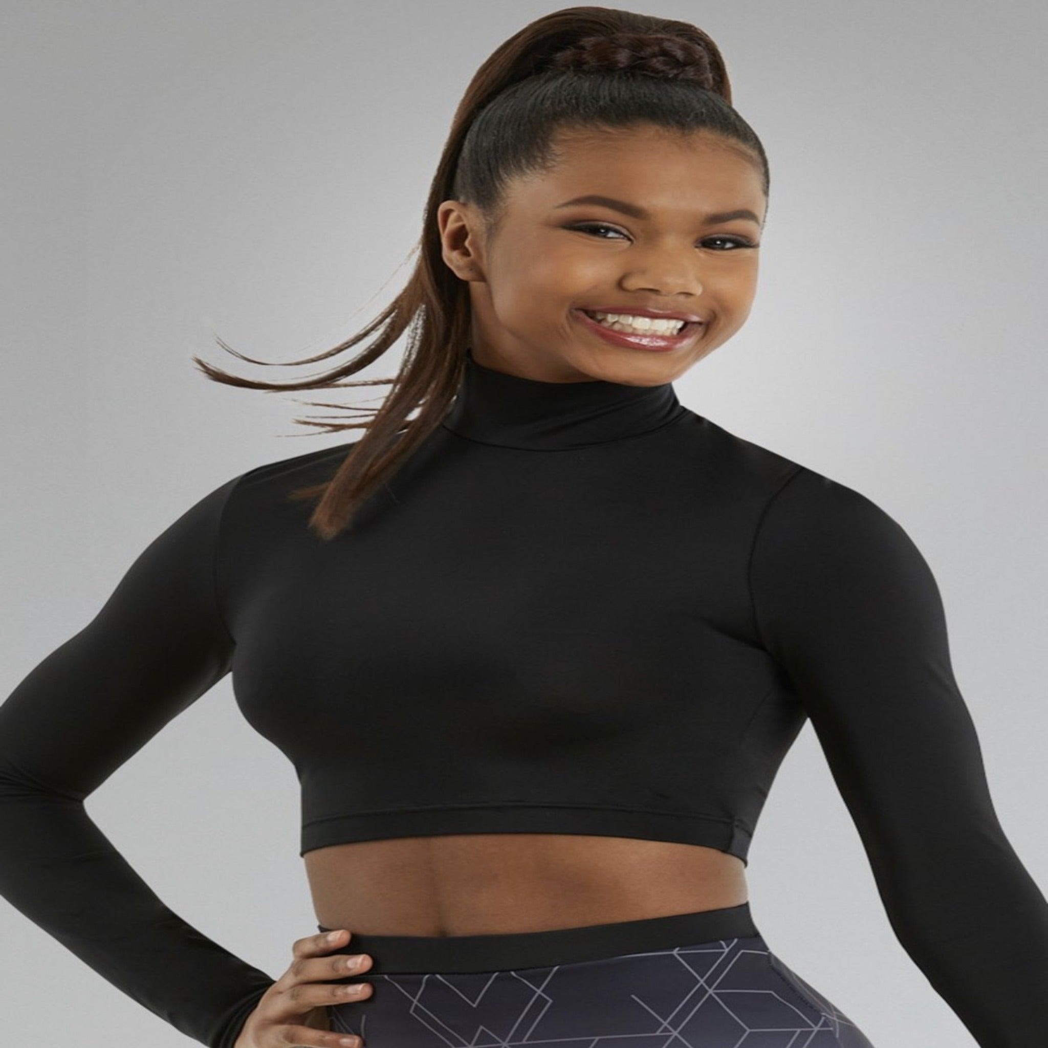 Long Sleeve Black Mock Neck Crop Top by Balera